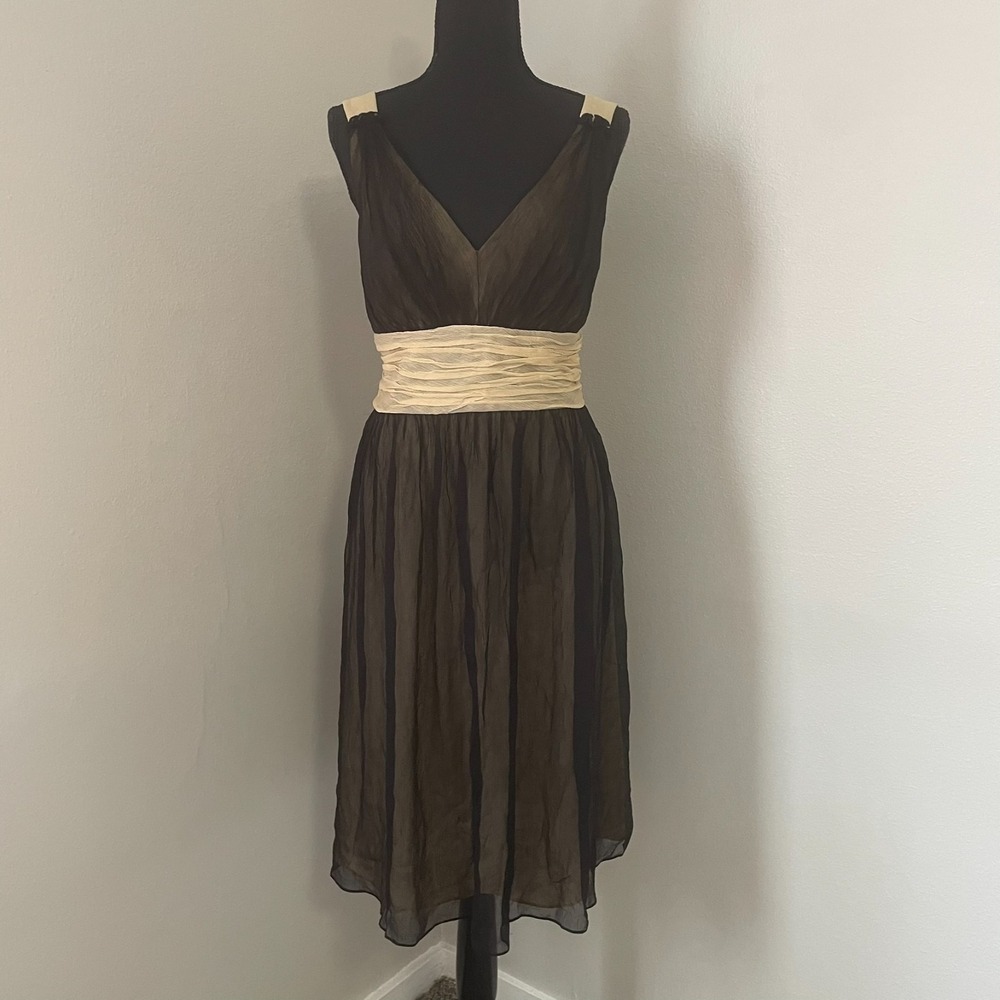 SUZI CHIN for MAGGY BOUTIQUE Sz 12 Babydoll Black/Nude 100% Silk Chiffon Dress